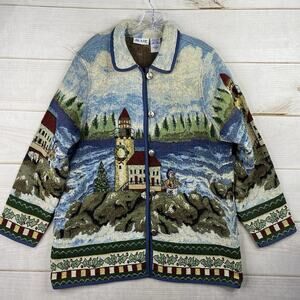 Vintage 90's Blair Tapestry Jacket Women XL Nautical Sailbout Lighthouse Pockets
